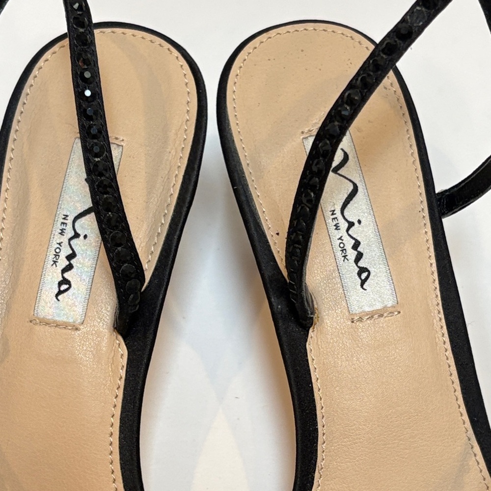 Nina Black Strappy Slingback Heels with Subtle Embellishment, Size 8.5 - Picture 7 of 10